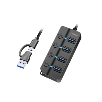 HUB USB-C/A => 4x USB-A z napajanjem 5Gbps/s 3.2Gen1 s stikali LogiLink (UA0419)
