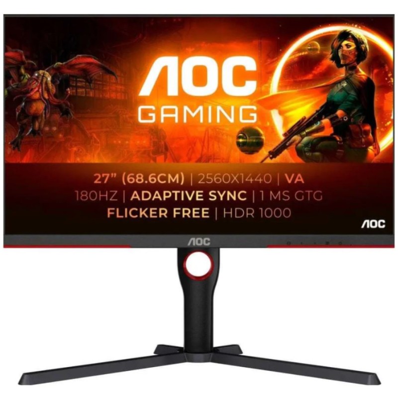 Monitor AOC 68,6 cm (27,0) Q27G3XMN 2560x1440 Gaming 180Hz VA MiniLED 1ms HDMI DisplayPort Pivot  2H sRGB134% HDR1000 Delta E<2 calibration- odprta embalaža
