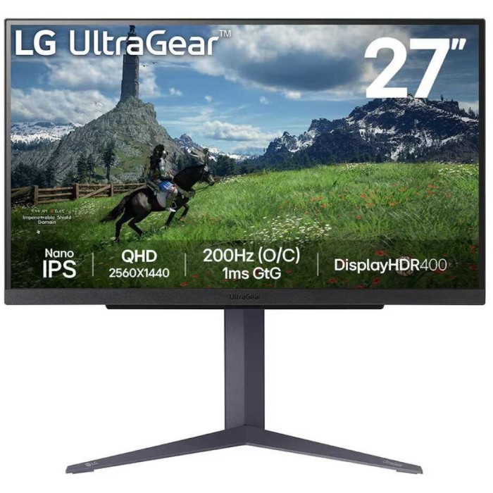 Monitor LG 68,6 cm (27,0") 27GS85Q-B 2560x1440 Gaming 200Hz Nano-IPS 1ms 2xHDMI DisplayPort 2xUSB3.0 Pivot  DCI-P3-98% FreeSync G-Sync Compatible HDR400 UltraGear