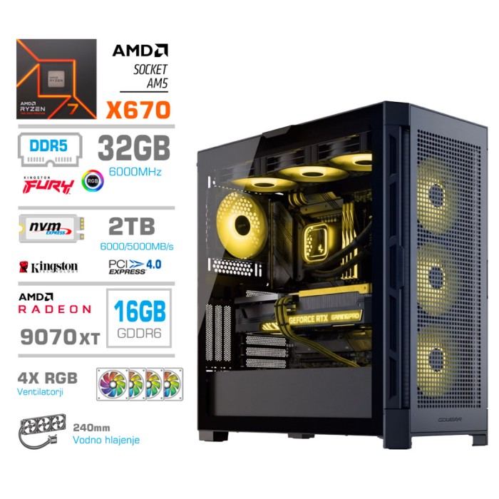Računalnik MEGA TWR S11 R7-9700X/RX9070 XT/32GB-DDR5/2TB-4.0/1050W/Brez OS/črna RGB + Estetski napajalni kabli [Rumena / Črna]