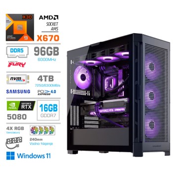Računalnik MEGA TWR S11 R9-9950X3D/RTX5080/96GB-DDR5/4TB-4.0/1050W/Win11Home/črna RGB + Estetski napajalni kabli [Vijolična / Črna]