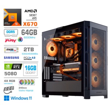 Računalnik MEGA TWR S11 R9-9950X/RTX5080/64GB-DDR5/4TB-4.0/1050W/Win11Home/črna RGB + Estetski napajalni kabli [Oranžna / Črna]