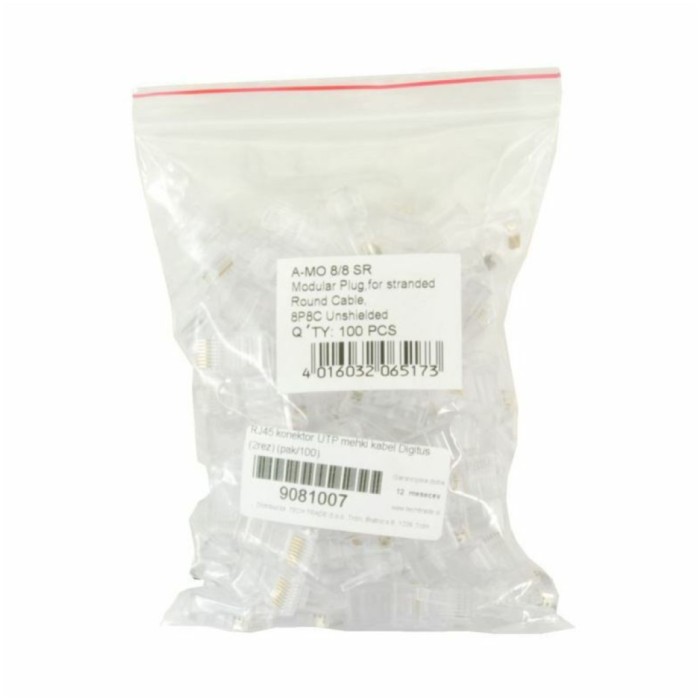 Konektor RJ45 Cat5e UTP mehki kabel A-MO 8/8 SR 100-pack