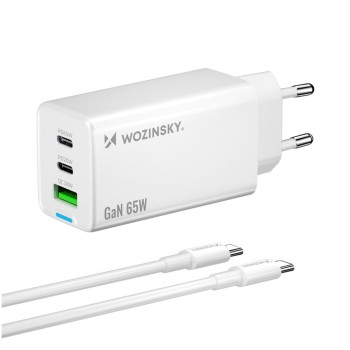 Hišni polnilec 100-240V => 2xUSB-C 1xUSB-A 65W GaN s kablom USB-C 1,0m Wozinsky (WDCCBC)
