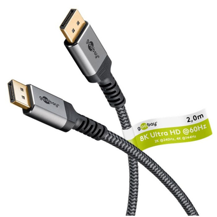 Kabel DisplayPort (m) => DisplayPort (m) 2,0m GOOBAY 1.4 pozlačeni konektorji 8K@60Hz (65265)