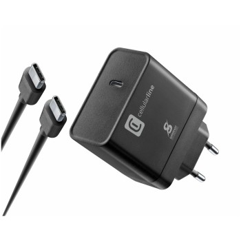 Hišni polnilec 100-240V => 1x USB-C 65W CellularLine + kabel C-C črn (ACHKIT65WC2CTABK)
