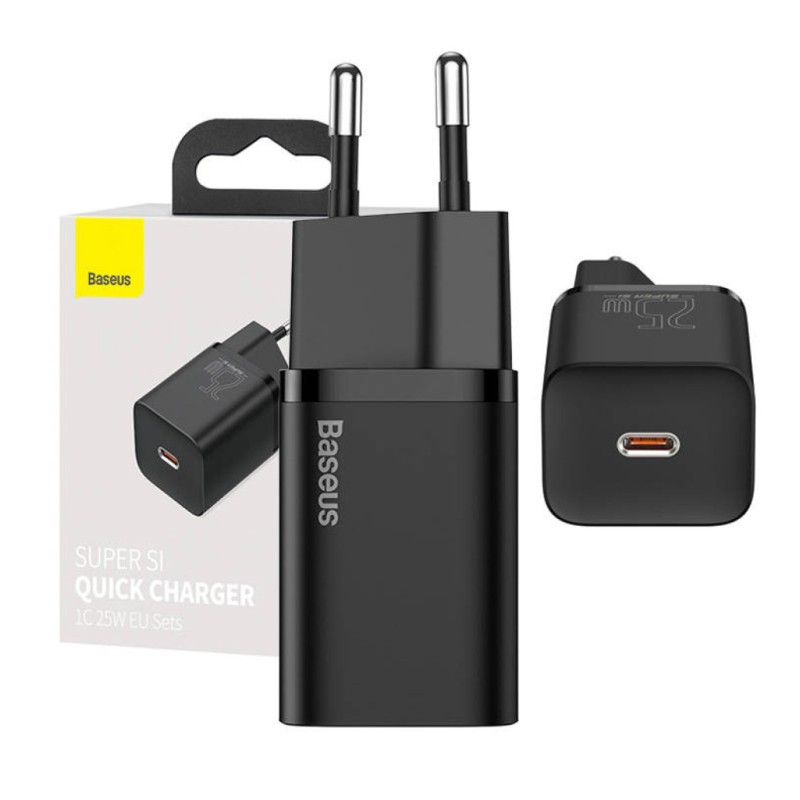 Hišni polnilec 25W 100-240V => USB-C (ž) hitri Baseus 25W QuickCharge Super Si 1C črn (CCSP020101) Baseus Hišni polnilec 25W 100-240V => USB-C (ž) hitri Baseus 25W QuickCharge Super Si 1C črn (CCSP020101)