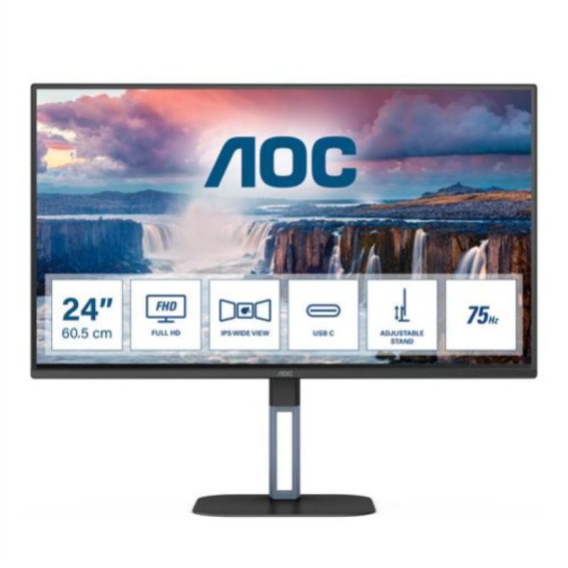 Monitor AOC 60,5 cm (23,8) 24V5C 1920x1080 75Hz IPS 4ms HDMI DisplayPort USB-C 65W 4xUSB3.2 Pivot Zvočniki  3H sRGB119% FreeSync E-Line