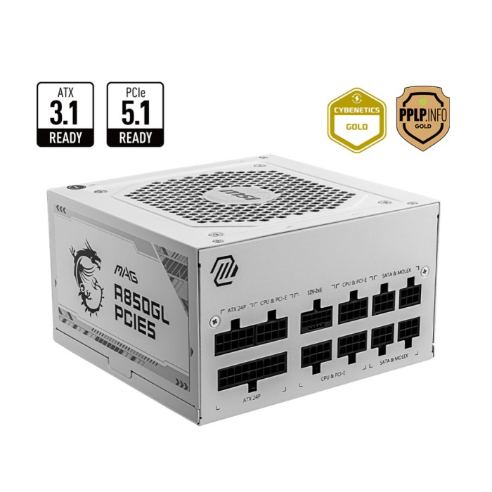 Napajalnik - 850W MSI MAG A850GL 80Plus Gold 90% ATX 3.1 (Gen5) Modular 120mm bela (30919872)