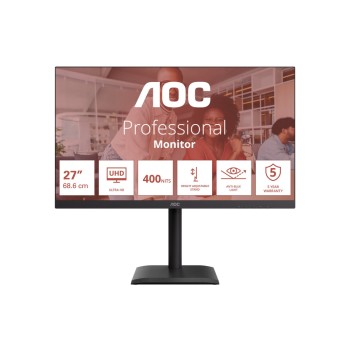 Monitor AOC 68,6 cm (27,0") U27E4CV 3840x2160 IPS 4ms 2xHDMI DisplayPort USB-C 90W 4xUSB3.2 Pivot Zvočniki  3H sRGB125% AdaptiveSync RJ45 HDR Essential-Line