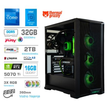 Računalnik MEGA TWR S10 i7-12700K/RTX5070Ti/32GB-DDR5/2TB-4.0/1000W/Brez OS/črna RGB + Estetski napajalni kabli [Zelena / Črna]