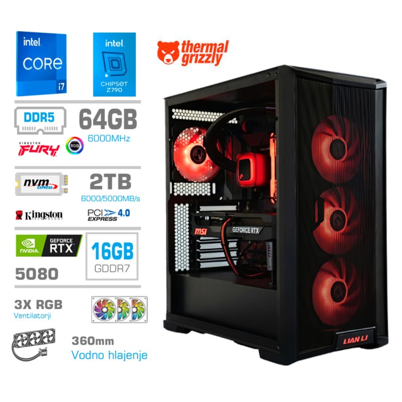 Računalnik MEGA TWR S10 i7-14700K/RTX5080/64GB-DDR5/2TB-4.0/1050W/Brez OS/črna zelena / črna RGB + Estetski napajalni kabli [Rdeča / Črna]