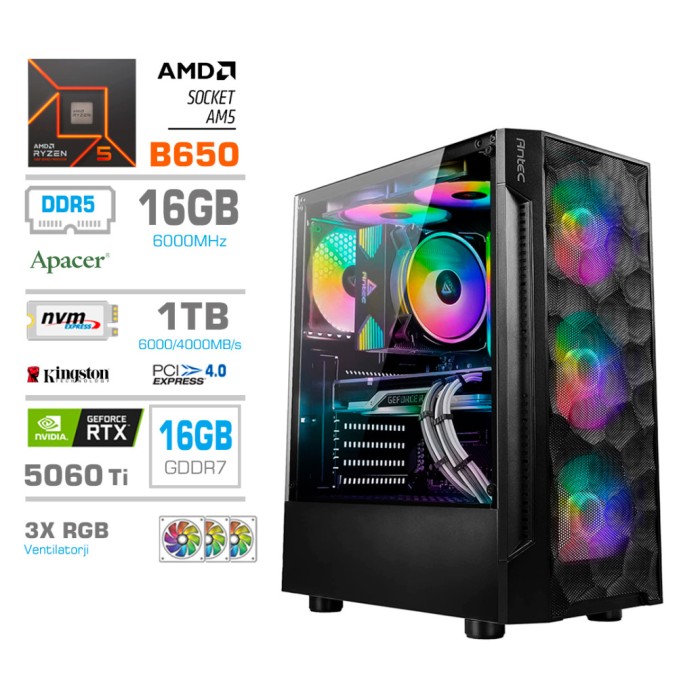 Računalnik MEGA MT S7 R5-7600X/RTX5060Ti-16GB/16GB-DDR5/1TB-4.0/750W/Brez OS RGB Računalnik MEGA MT S7 R5-7600X/RTX5060Ti-16GB/16GB-DDR5/1TB-4.0/750W/Brez OS RGB