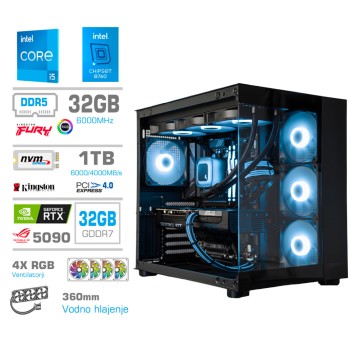 Računalnik MEGA MT S5 i5-14600K/RTX5060Ti-16GB/32GB-DDR5/1TB-4.0/750W/Brez OS RGB Estetski napajalni kabli [Svetlo modra / Črna]