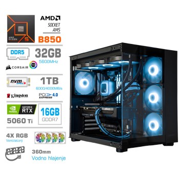 Računalnik MEGA MT S5 R5-9600X/RTX5060Ti-16GB/32GB-DDR5/1TB-4.0/750W/Brez OS/črna RGB + Estetski napajalni kabli [Svetlo modra / Črna) Računalnik MEGA MT S5 R5-9600X/RTX5060Ti-16GB/32GB-DDR5/1TB-4.0/750W/Brez OS/črna RGB + Estetski napajalni kabli [Svetlo modra / Črna)