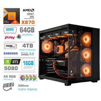 Računalnik MEGA MT S5 R9-9950X/RTX5080/64GB-DDR5/4TB-5.0/1050W/Brez OS/črna + Estetski napajalni kabli [Oranžna / Črna]