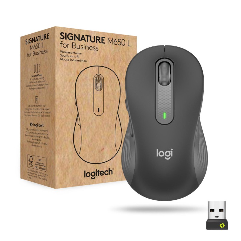 Miš brezžična + Bluetooth Logitech M650 M6 4000DPI Signature velikost L grafitna (910-006348) LOGITECH Miš brezžična + Bluetooth Logitech M650 M6 4000DPI Signature velikost L grafitna (910-006348)