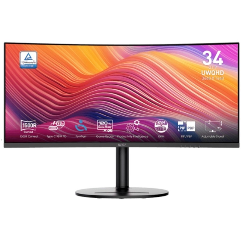 Monitor MSI 86,4 cm (34,0) MD342CQP 3440x1440 Curved 120Hz VA 1ms 2xHDMI 1xDisplayPort 1.4 98W USB-C-Out Pivot Zvočniki 2x3W DCI-P3-95% FreeSync Premium KVM HDR Modern MSI Monitor MSI 86,4 cm (34,0) MD342CQP 3440x1440 Curved 120Hz VA 1ms 2xHDMI 1xDisplayPort 1.4 98W USB-C-Out Pivot Zvočniki 2x3W DCI-P3-95% FreeSync Premium KVM HDR Modern