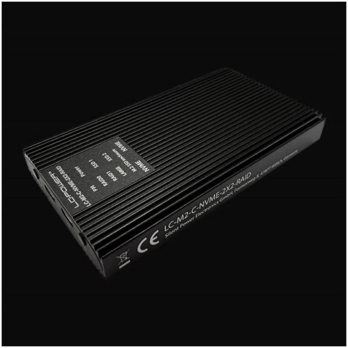 Ohišje za SSD disk M.2 => USB-C PCIe NVMe USB 3.2 Gen2 RAID 0/1 aluminij LC-Power (LC-M2-C-NVME-2X2-RAID)