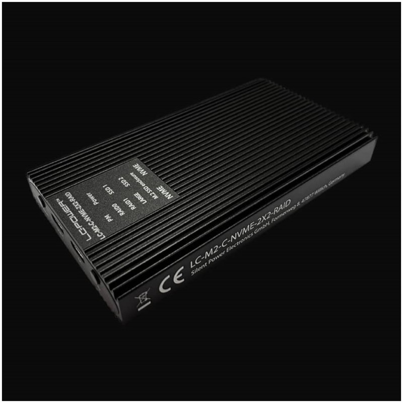 Ohišje za SSD disk M.2 => USB-C PCIe NVMe USB 3.2 Gen2 RAID 0/1 aluminij LC-Power (LC-M2-C-NVME-2X2-RAID)