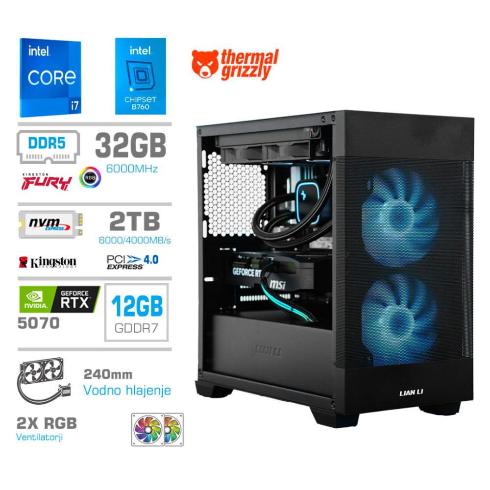 Računalnik MEGA MT S7X i7-14700K/RTX5070/32GB-DDR5/1TB/750W/Brez OS/črna RGB + Estetski napajalni kabli [Svetlo modra / črna]