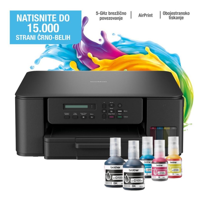 Tiskalnik multifunkcijski brizgalni barvni Brother DCP-T530DW A4 duplex tisk enostransko skeniranje USB WiFi 16ppm (BRDCPT530DW)