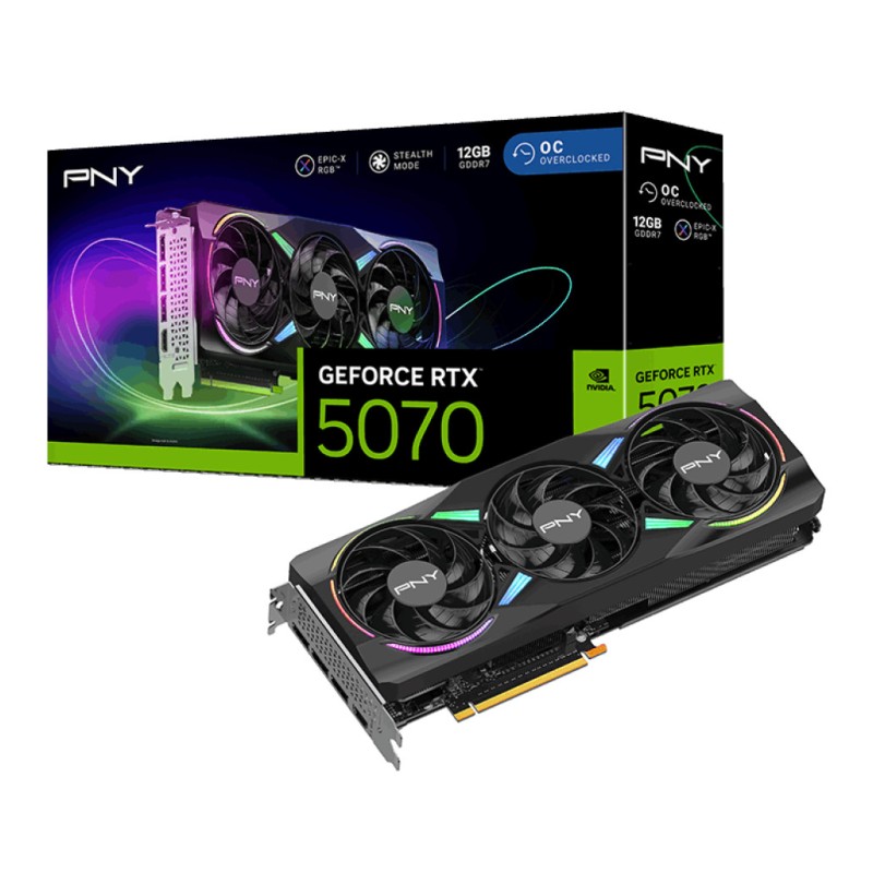 Grafična kartica nVidia RTX5070 PNY Epic-X RGB OC - 12GB GDDR7 (VCG507012TFXXPB1-O) PNY Grafična kartica nVidia RTX5070 PNY Epic-X RGB OC - 12GB GDDR7 (VCG507012TFXXPB1-O)