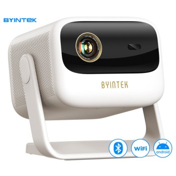 Projektor Byintek UFO U90 MAX prenosni 4LED DLP Android Dual WiFi BT 2GB/32GB polnilna baterija 700 ANSI lumnov stereo zvočniki max 4K UHD USB/HDMI/AUX +daljinec bel