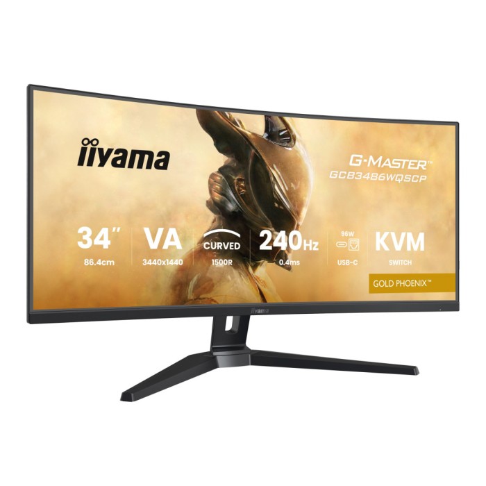 Monitor Iiyama 86,4 cm (34,0") GCB3486WQSCP-B1 3440x1440 Curved Gaming 240Hz VA 0,4ms 2xHDMI DisplayPort USB-C 95W 3xUSB3.2 USB-C-Out HAS Zvočniki 2x5W  sRGB99% FreeSync Premium RJ45 KVM HDR400