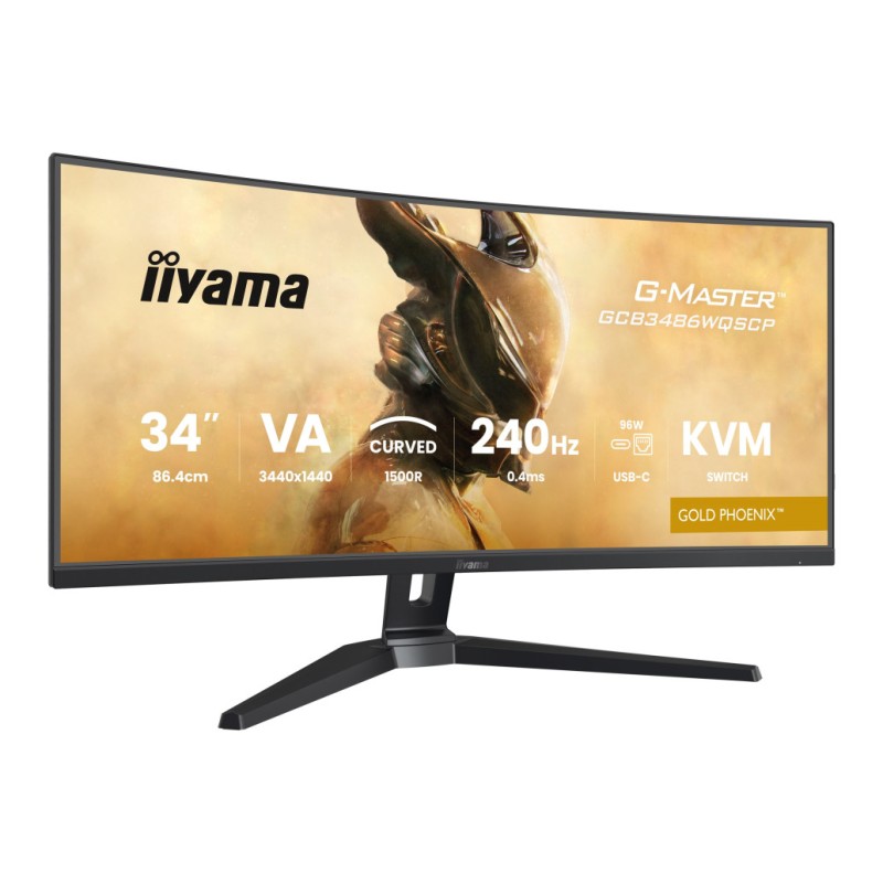 Monitor Iiyama 86,4 cm (34,0) GCB3486WQSCP-B1 3440x1440 Curved Gaming 240Hz VA 0,4ms 2xHDMI DisplayPort USB-C 95W 3xUSB3.2 USB-C-Out HAS Zvočniki 2x5W  sRGB99% FreeSync Premium RJ45 KVM HDR400