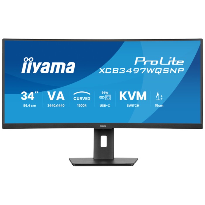 Monitor Iiyama 86,4 cm (34,0") XCB3497WQSNP-B1 3440x1440 Curved 120Hz VA 0,4ms 2xHDMI DisplayPort USB-C 95W 2xUSB3.2 2xUSB-C-Out HAS Zvočniki 2x5W  AdaptiveSync RJ45 KVM ProLite