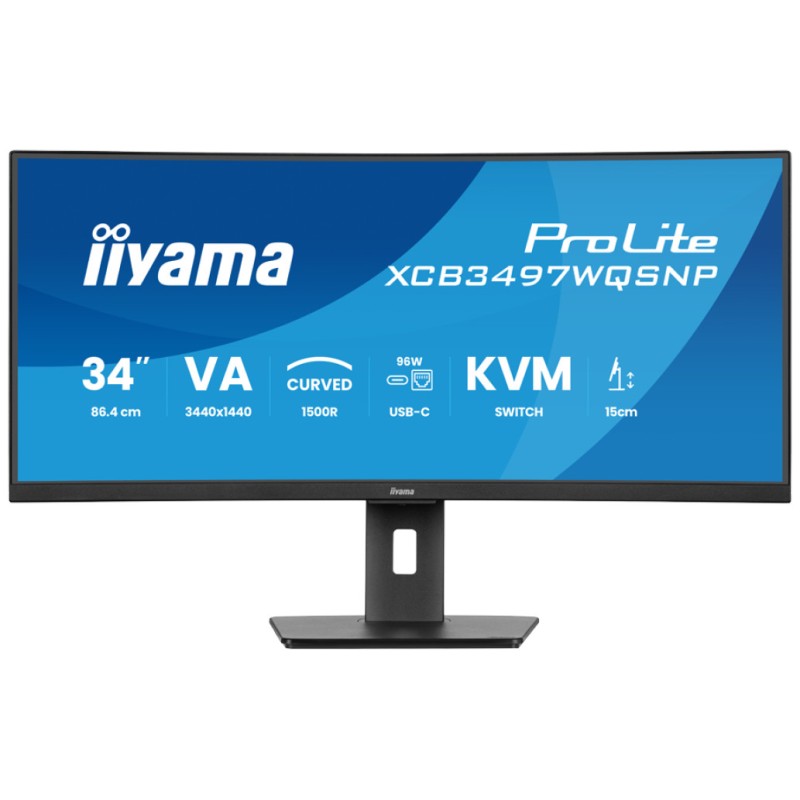 Monitor Iiyama 86,4 cm (34,0) XCB3497WQSNP-B1 3440x1440 Curved 120Hz VA 0,4ms 2xHDMI DisplayPort USB-C 95W 2xUSB3.2 2xUSB-C-Out HAS Zvočniki 2x5W  AdaptiveSync RJ45 KVM ProLite