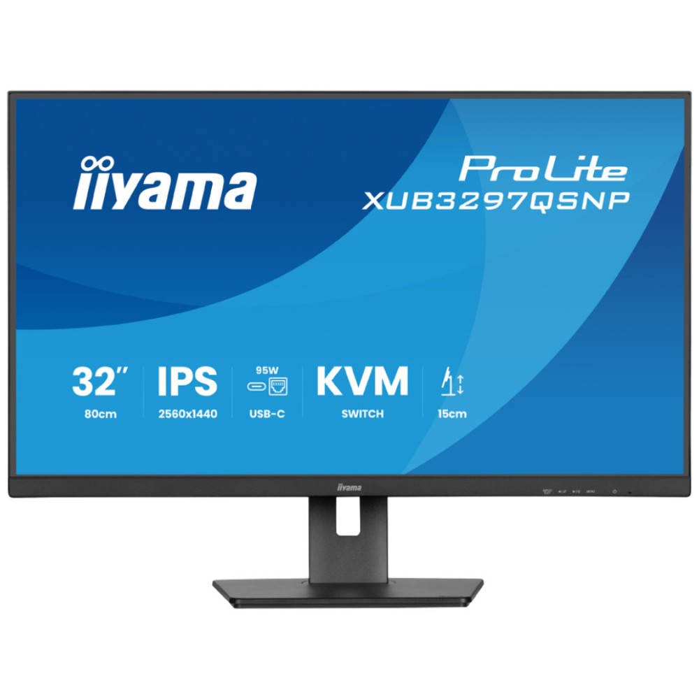 Monitor Iiyama 81,3 cm (32,0) XUB3297QSNP-B1 2560x1440 100Hz IPS 1ms HDMI DisplayPort USB-C 95W 2xUSB3.2 2xUSB-C-Out Pivot Zvočniki 2x2,5W  sRGB99% AdaptiveSync RJ45 KVM ProLite