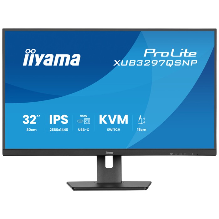 Monitor Iiyama 81,3 cm (32,0") XUB3297QSNP-B1 2560x1440 100Hz IPS 1ms HDMI DisplayPort USB-C 95W 2xUSB3.2 2xUSB-C-Out Pivot Zvočniki 2x2,5W  sRGB99% AdaptiveSync RJ45 KVM ProLite