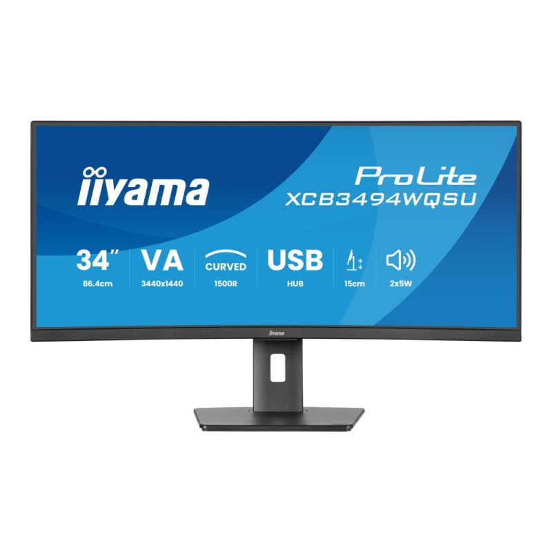 Monitor Iiyama 86,4 cm (34,0) XCB3494WQSU-B1 3440x1440 Curved 120Hz VA 0,4ms HDMI DisplayPort USB-C 65W 3xUSB3.0 HAS Zvočniki  sRGB99% FreeSync Premium RJ45 KVM ProLite KVM