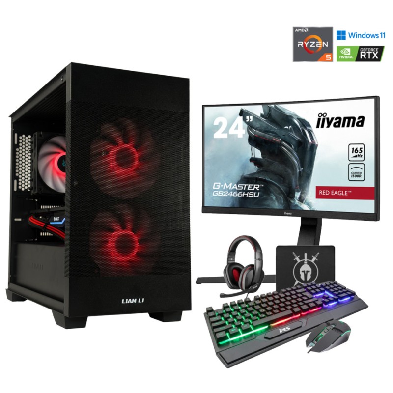 Gaming komplet Računalnik MEGA S7X R5-5500/RTX5050/16GB/1TB/750W/Win11Home/črna RGB + Estetski napajalni kabli (Rumena / črna )