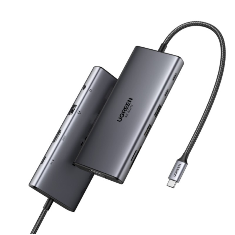 Priklopna postaja USB-C => Ugreen 11v1 1xVGA 1xHDMI 2xUSB3.2 2xUSB-C 100W 1xLAN 1x3,5mm (45520)