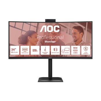 Monitor AOC 86,4 cm (34,0") CU34E4CW 3440x1440 Curved konferenca 120Hz VA 4ms HDMI 2xHDMI DisplayPort 2xUSB-C 90W 4xUSB3.2 HAS Kamera Zvočniki 2x5W  3H sRGB120,6% AdaptiveSync KVM HDR10