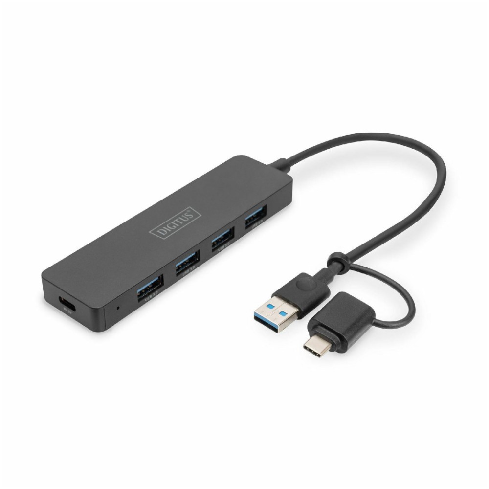 HUB USB-C/A => 4xUSB-A 3.0 slim črn Digitus (DA-70235) Digitus HUB USB-C/A => 4xUSB-A 3.0 slim črn Digitus (DA-70235)