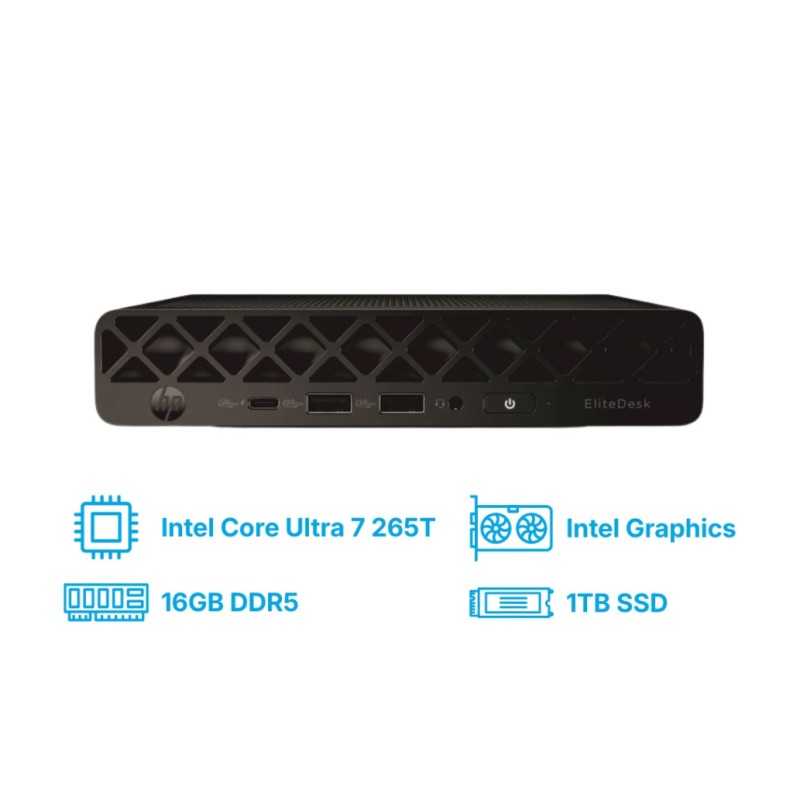 Računalnik HP Mini ProDesk 4 G1i Ultra 7-265T/Q870/16GB/1TB/1xM.2 prost/Intel grafika HDMI 2xDP /BT WiFi RJ45/90W-89%/Win11Pro BY7D1ET