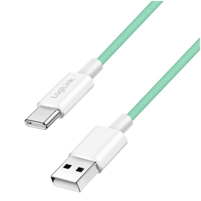Kabel USB-C (m) => USB-A (m) 2.0 najlon ovoj 1,50m 60W 3A/20V 480Mbps PD3 zelen LogiLink(CU0328)