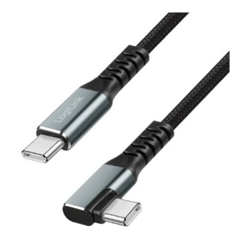 Kabel USB-C (m) => USB-C (m) 3.2 0,50m 100W 5A/20V 10 Gbps 90 kotni pletenj ovoj črn LogiLink (CU0270)