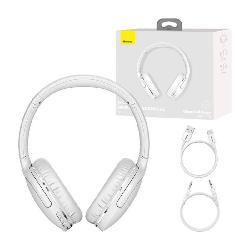 Slušalke brezžične BASEUS naglavne BT/1x3,5mm D02 Pro bele ENC (NGTD010302) Baseus Slušalke brezžične BASEUS naglavne BT/1x3,5mm D02 Pro bele ENC (NGTD010302)