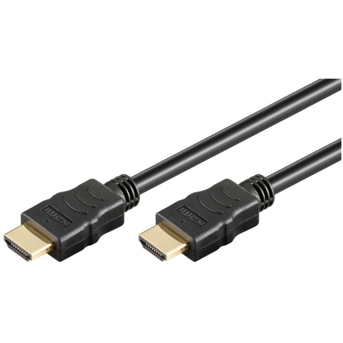 Kabel HDMI/HDMI M/M 1,00m V2.0 4K/60Hz 18Gbits Ethernet pozlačeni kontakti črn Goobay (61150)GOOBAY High Speed HDMI (M/M) 2.0 4K 60Hz 18Gbit/s 1m z Ethernet pozlačen črn kabel Kabel HDMI/HDMI M/M 1,00m V2.0 4K/60Hz 18Gbits Ethernet pozlačeni kontakti črn Goobay (61150)GOOBAY High Speed HDMI (M/M) 2.0 4K 60Hz 18Gbit/s 1m z Ethernet pozlačen črn kabel