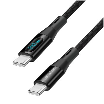 Kabel USB-C (m) => USB-C (m) 2.0 2,00m 240W 5A/48V 480Mbps LED zaslon črn LogiLink (CU0447)