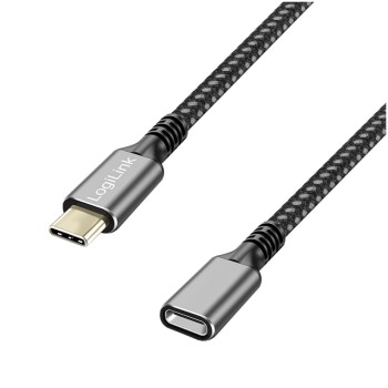 Kabel USB-C(m) => USB-C(ž) 3.2 Gen2 podaljšek najlon ovoj 2,0m 100W 5A/20V 5Gbps črn/siv LogiLink (CUA0109)
