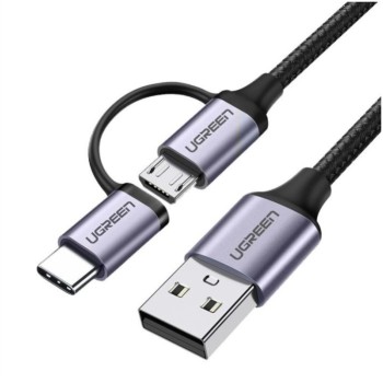 Kabel USB-A(m) => Micro USB/USB-C(m) 1,00m pleten ovoj črn Ugreen (30875)