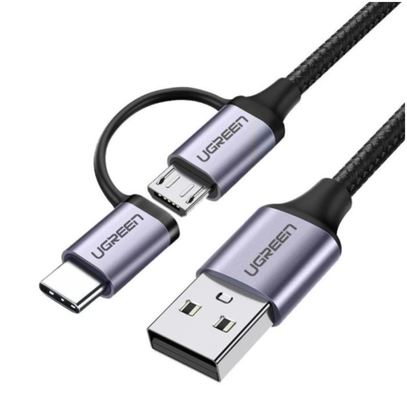 Kabel USB-A(m) => Micro USB/USB-C(m) 1,00m pleten ovoj črn Ugreen (30875) UGREEN Kabel USB-A(m) => Micro USB/USB-C(m) 1,00m pleten ovoj črn Ugreen (30875)