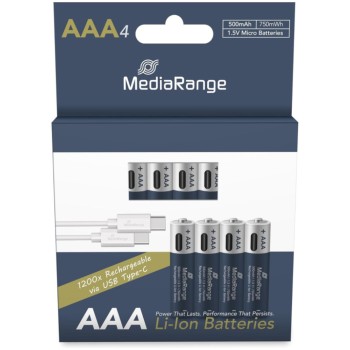 Baterija LR 03 AAA 500mAh polnjenje USB-C 4kom MediaRange (MRBAT160)