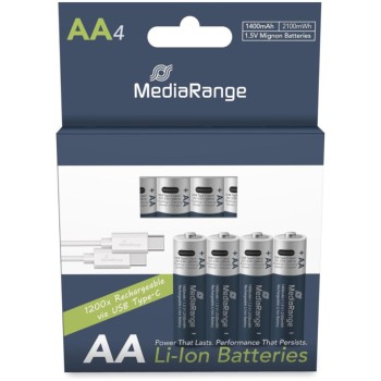 Baterija LR 06 AA 1400mAh polnjenje USB-C 4kom MediaRange (MRBAT161)